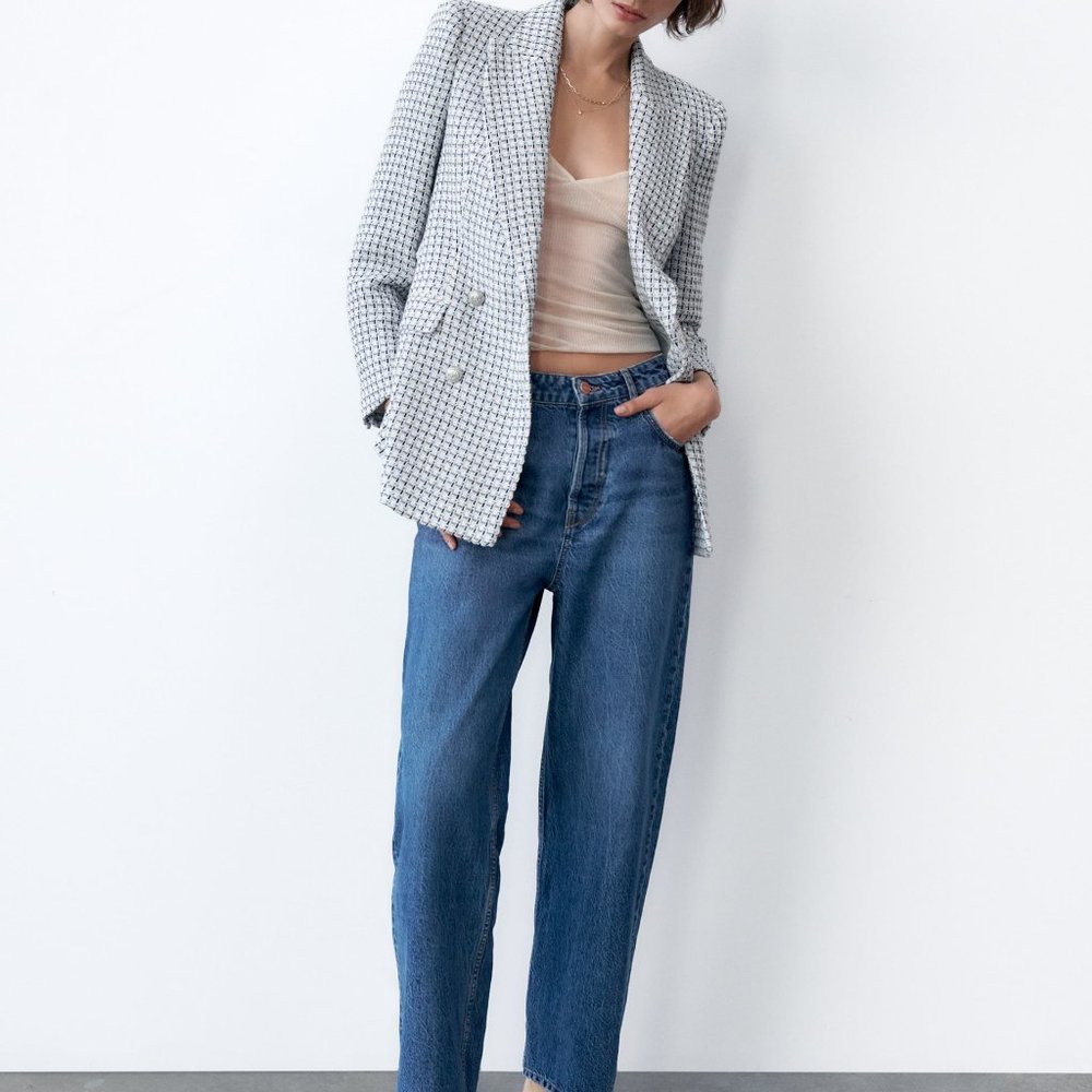 SOLD RARE BLOGGERS FAV Zara textured double breasted blazer blue silver tweed… - Picture 7 of 7